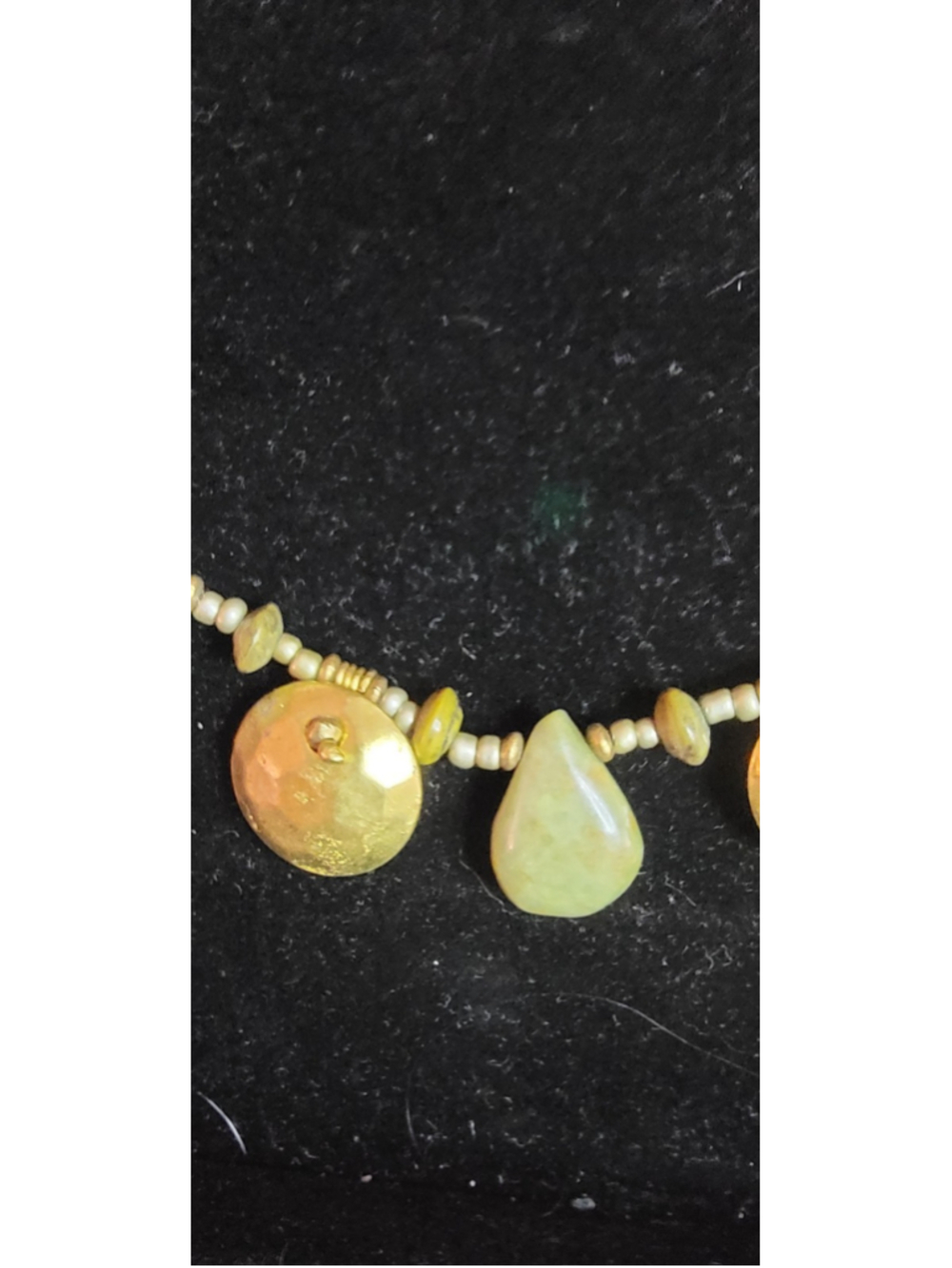 Boho Green Stone Necklace Gold Bead Dangle Statement Artisan Style Chunky Neckla - Picture 5 of 11